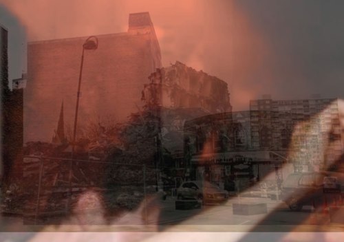 The Wall, Mar 2013 -- the Stella Maris, Apr 2012 -- the Old Bank Theatre, Dec 2012 -- Cannon Hussey, Apr 2012 -- overlaid with photo taken at Jen Wu's NIGHTCLUB event, ICA London, Jun 2008