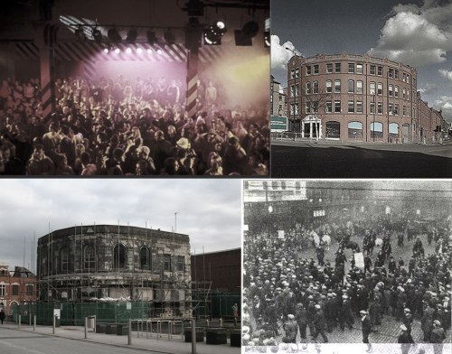 Clockwise from top left: Haçienda, Haçienda exterior, Battle of Bexley Square 1931, Old Bank Theatre (b. 1930)